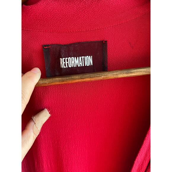 Reformation Red Wrap Midi Dress XS | Sexy Deep V Neck Sleeveless Crepe | US Made - Picture 6 of 8